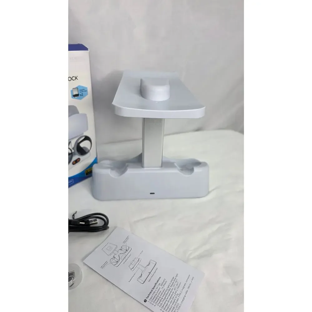 White Controller Dock Charger for PS5 VR2 PSVR 2 Type C Cable